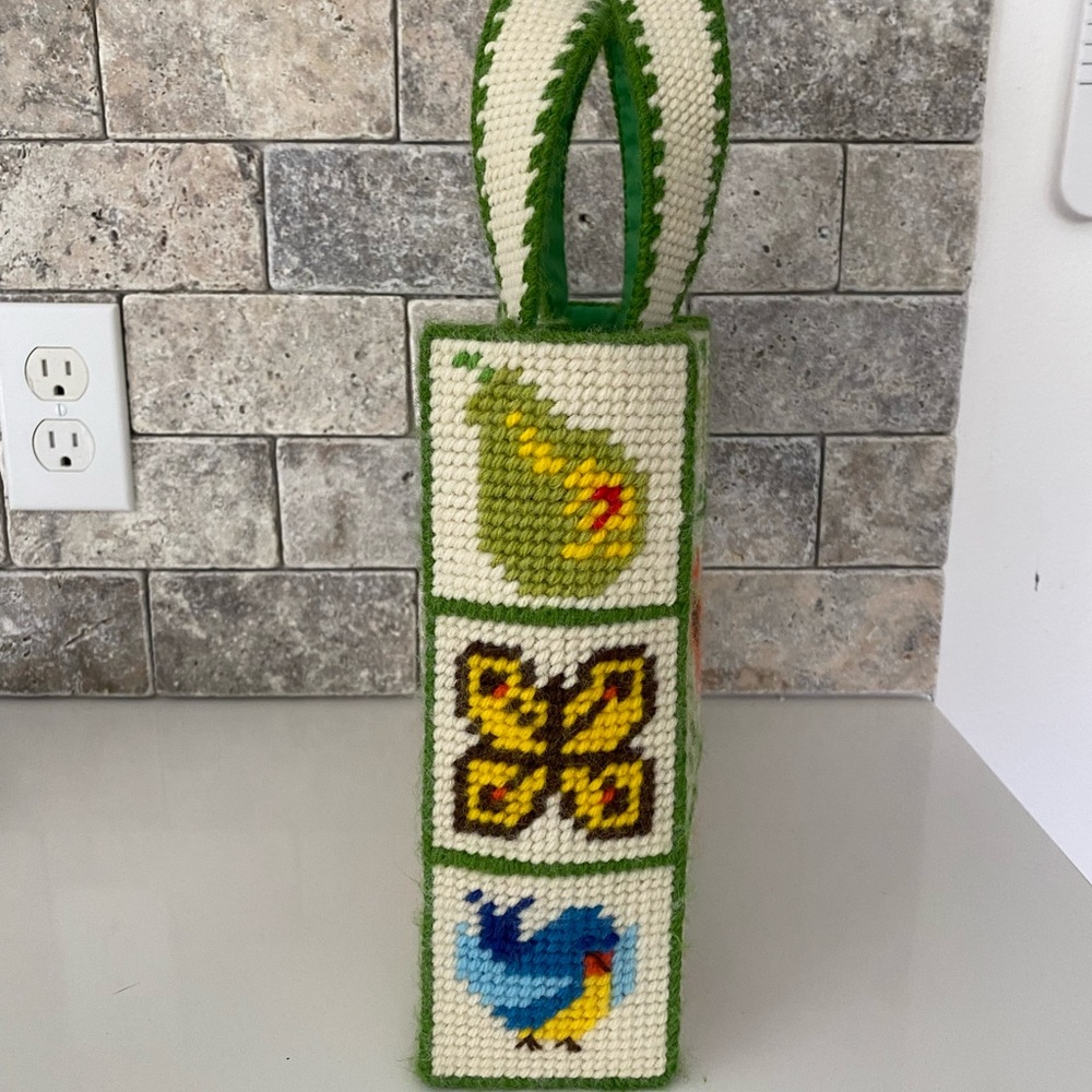 Vintage Rare Design Nature Handmade Needle Point Purse Cream And Green Patchwork - Picture 4 of 8